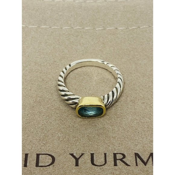 David Yurman BLUE TOPAZ Noblesse Ring, 925 Sterling Silver, 18K 750 Gold, 6.75 - Picture 6 of 12